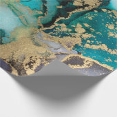 Blauwgroen zwarte-alcoholinkt-vloeistofartabstract cadeaupapier (Hoek)