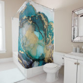 Blauwgroen zwarte-alcoholinkt-vloeistofartabstract douchegordijn (In situ)