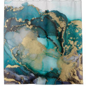 Blauwgroen zwarte-alcoholinkt-vloeistofartabstract douchegordijn (Voorkant)