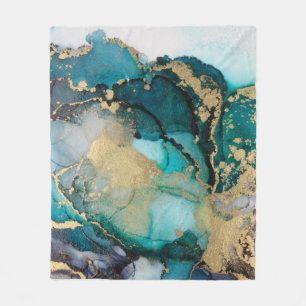 Blauwgroen zwarte-alcoholinkt-vloeistofartabstract fleece deken