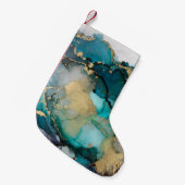 Blauwgroen zwarte-alcoholinkt-vloeistofartabstract kleine kerstsok (Voorkant (Hangend))