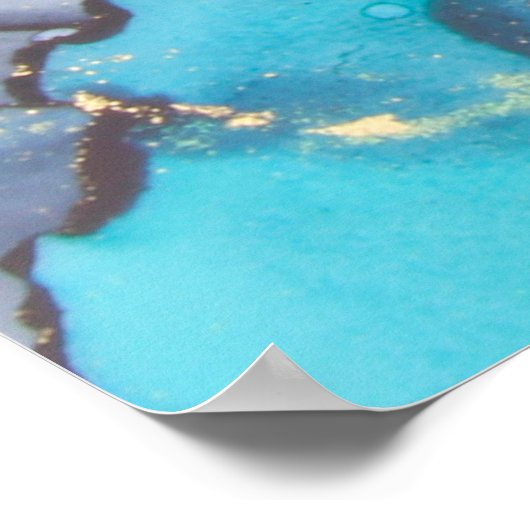 Blauwgroen zwarte-alcoholinkt-vloeistofartabstract poster (Hoek)