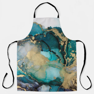 Blauwgroen zwarte-alcoholinkt-vloeistofartabstract schort