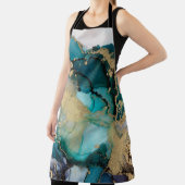 Blauwgroen zwarte-alcoholinkt-vloeistofartabstract schort (Insitu)