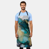 Blauwgroen zwarte-alcoholinkt-vloeistofartabstract schort (Gedragen)