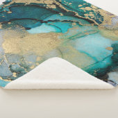 Blauwgroen zwarte-alcoholinkt-vloeistofartabstract sherpa deken (3/4)