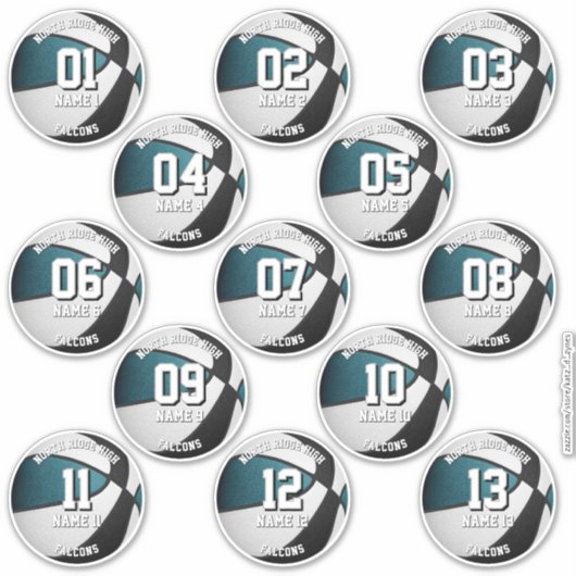 blauwgroen zwarte basketbal aangepaste 13 spelers sticker (Voorkant)