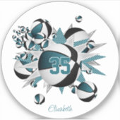 blauwgroen zwarte basketballen sterren meisjes jer sticker (Voorkant)