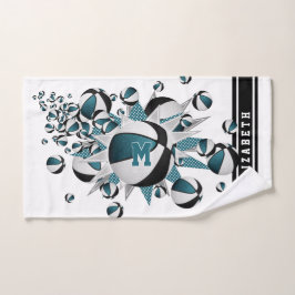 blauwgroen zwarte basketballen sterren meisjes mon handdoek