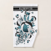 blauwgroen zwarte basketballen sterren meisjes mon handdoek (Handdoek)