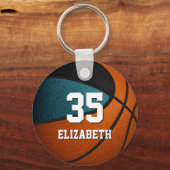 blauwgroen zwarte basketbalteamkleuren sleutelhanger (Voorkant)