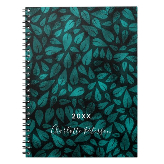 Blauwgroen zwarte bladblad notitieboek (Voorkant)