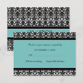 Blauwgroen zwarte Damask RSVP-bruiloft RSVP Kaartje (Voorkant / Achterkant)