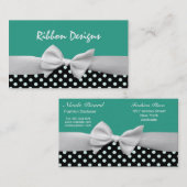 Blauwgroen, zwarte en witte lintboeg- en polka-pun visitekaartje (Voorkant / Achterkant)