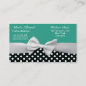 Blauwgroen, zwarte en witte lintboeg- en polka-pun visitekaartje (Achterkant)