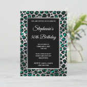 Blauwgroen zwarte en zilverluipaard Glam 50e verja Kaart (Staand voorkant)