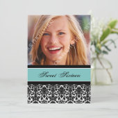 Blauwgroen zwarte foto 16e verjaardag kaart (Staand voorkant)