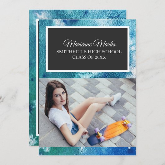 Blauwgroen zwarte foto Afstuderen College trrunk P Kaart (Voorkant / Achterkant)