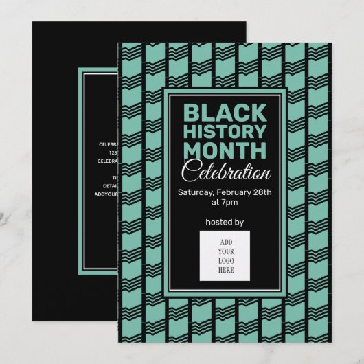 Blauwgroen zwarte geschiedenismaand en FOTO-LOGO Kaart (Voorkant / Achterkant)
