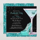 Blauwgroen zwarte Glitter Pearl Bachelorette Party Kaart (Voorkant / Achterkant)