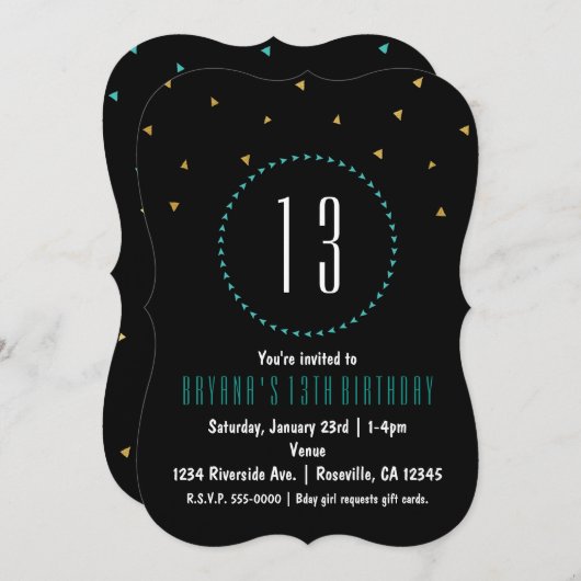 Blauwgroen, zwarte gouddriehoeken Moderne Partij U Kaart (Voorkant / Achterkant)