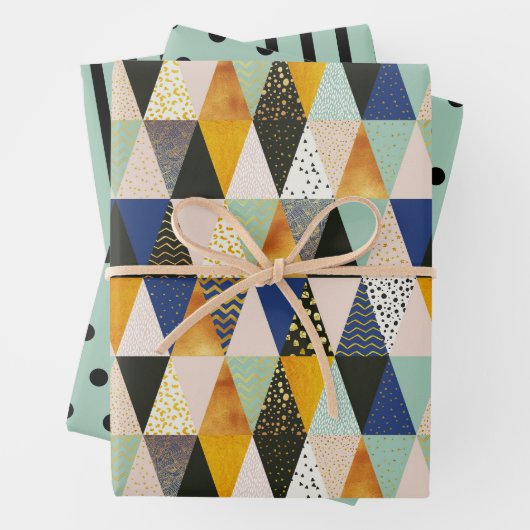 Blauwgroen zwarte goudtandbaarzen stripe inpakpapier vel (In situ)