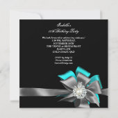 Blauwgroen zwarte grijze zilver Bow Parelfeest Kaart (Achterkant)