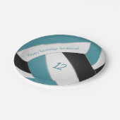 blauwgroen zwarte jongens volleybalfeest papieren bordje (Gekanteld)