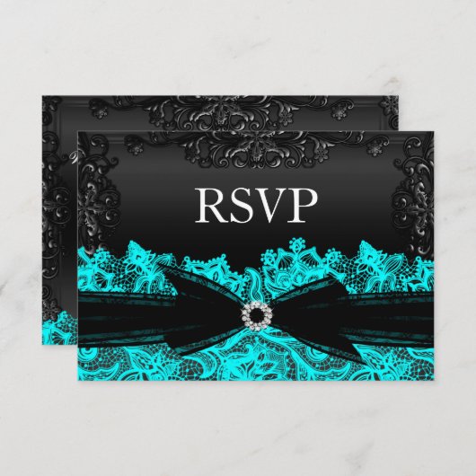  Blauwgroen & Zwarte kant RSVP (Voorkant / Achterkant)