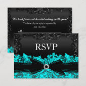  Blauwgroen & Zwarte kant RSVP Kaartje (Voorkant / Achterkant)