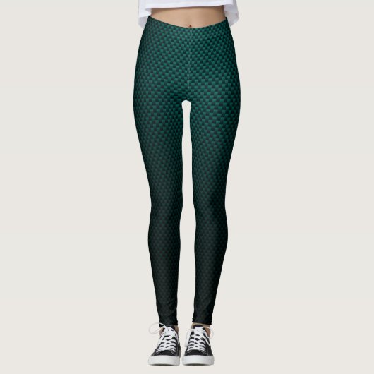 Blauwgroen zwarte koolstofvezel gepatterd leggings (Voorkant)
