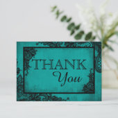 Blauwgroen zwarte lace Gothic Weddenschap Hartelij Bedankkaart (Staand voorkant)