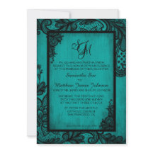 Blauwgroen zwarte lace Gothic Wedding-kaart