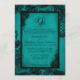 Blauwgroen zwarte lace Gothic Wedding-kaart Kaart