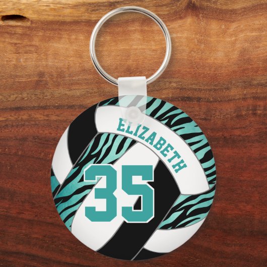 blauwgroen zwarte met zebra strepen accentmeisjes sleutelhanger (Achterkant)