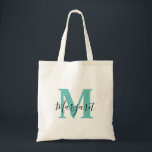 Blauwgroen zwarte monogram-scriptnaam Canvas tas<br><div class="desc">Blauwgroen Monogram zwarte Canvas tas van de Naam van het Manuscript van het Manuscript. Kan als geschenk aan familie en vrienden worden gegeven op hun verjaardag en Kerstmis.</div>