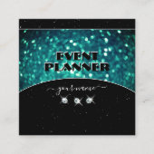 Blauwgroen zwarte mousserende glitter Professional Vierkante Visitekaartje (Voorkant)