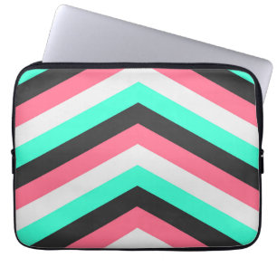 Blauwgroen zwarte roze en Aqua Hipster Stripes Laptop Sleeve