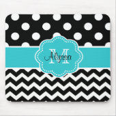 Blauwgroen zwarte Stippen Chevron Persoonlijke Mou Muismat (Voorkant)