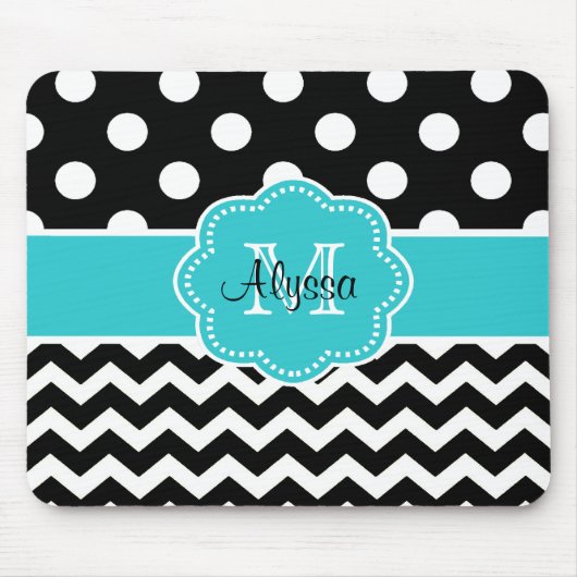 Blauwgroen zwarte Stippen Chevron Persoonlijke Mou Muismat (Voorkant)