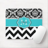 Blauwgroen zwarte Stippen Damask Personalized Mous Muismat (Met muis)