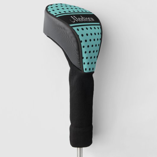 Blauwgroen zwarte streep pols dot Script-naam Golfheadcover (Schuin)