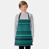 Blauwgroen zwarte strepen schort (Gedragen)