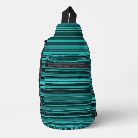Blauwgroen zwarte strepen sling bag (Voorkant)