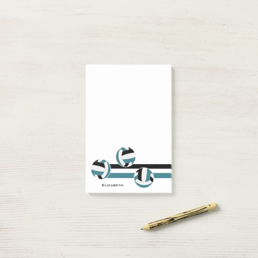 blauwgroen zwarte strepen volleybal team kleuren post-it® notes (Op bureau)