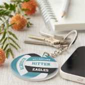 blauwgroen zwarte teamkleuren gepersonaliseerd vol sleutelhanger (Voorkant Rechts)