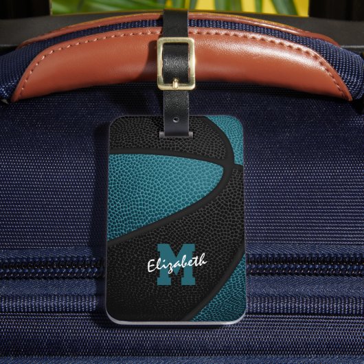 blauwgroen zwarte teamkleuren op maat van basketba bagagelabel (Voorkant Insitu 2)