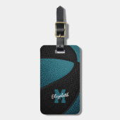 blauwgroen zwarte teamkleuren op maat van basketba bagagelabel (Voorkant verticaal)