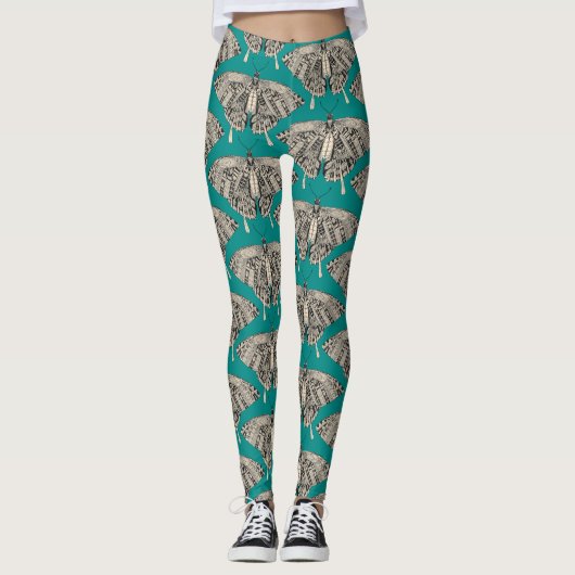 blauwgroen zwarte vleermuis leggings (Voorkant)