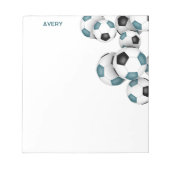 blauwgroen zwarte voetballen accent aangepaste naa notitieblok (Voorkant)